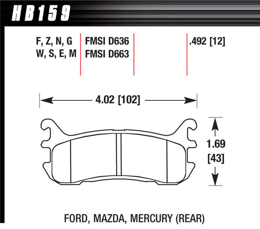 Hawk Brake Street Brake Pads Rear Miata DTC 60 MPN HAWHB159G492 For Ford, Chevrolet, Mazda Mercury 1994-2005