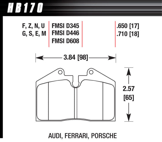 Hawk Brake   BRAKE PAD MASERATI PORSCHE FERRARI FR & RR  HAWHB170G650