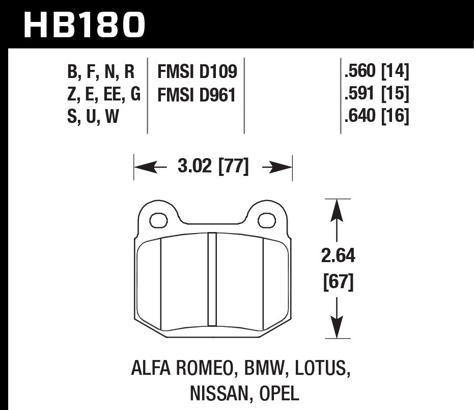 HAWK BRAKE  Street Brake Pads Rear WRX HPS 5.0  HAWHB180B.560