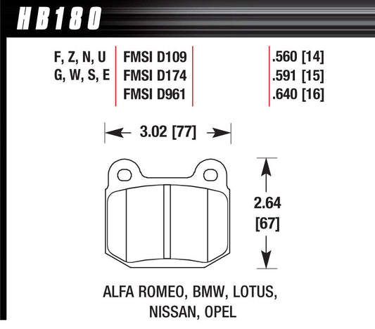 Hawk Brake Performance Street Brake Pads (4) MPN HAWHB180F560