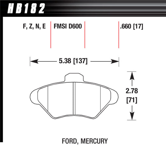 Hawk Brake Performance Street Brake Pads (4) MPN HAWHB182F660 For Ford Mercury 1993-98