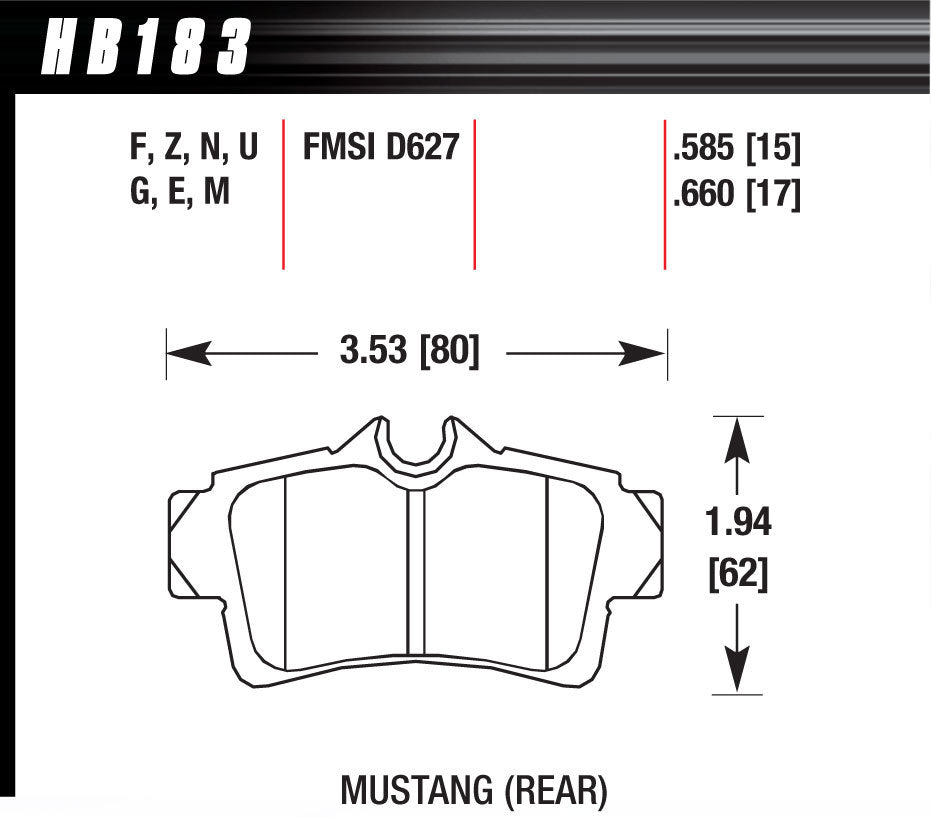 Hawk Brake Performance Street Brake Pads (4) MPN HAWHB183N585 For Ford Mustang 1994-2004