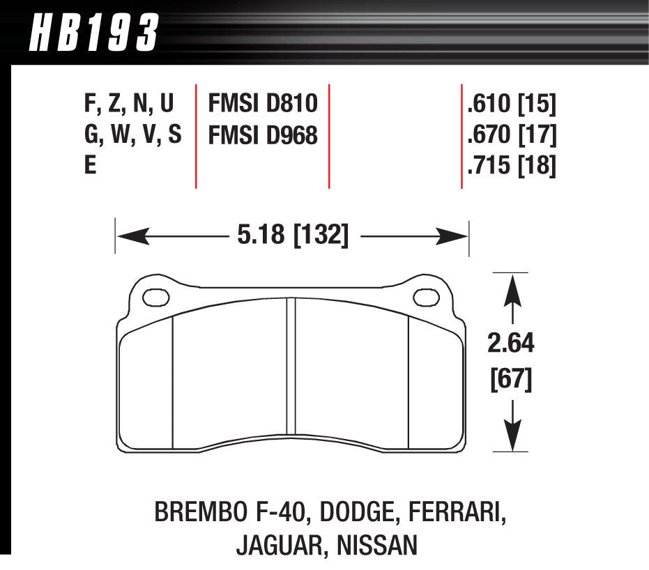 Hawk Brake Street Brake Pads Front Viper HPS MPN HAWHB193F670 For Jaguar, Dodge 2008-17
