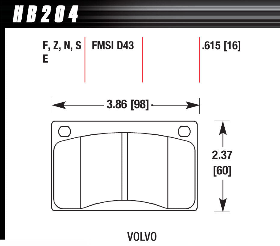 Hawk Brake Brake Pads Volvo Front HP Plus MPN HAWHB204N615 1979-84