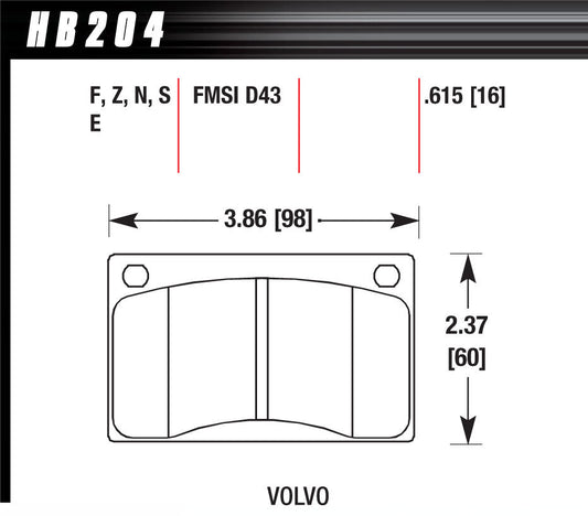 Hawk Brake Brake Pads Volvo Front HP Plus MPN HAWHB204N615 1979-84