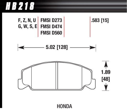 Hawk Brake Performance Street Brake Pads (4) MPN HAWHB218N583 For Honda 1984-2000