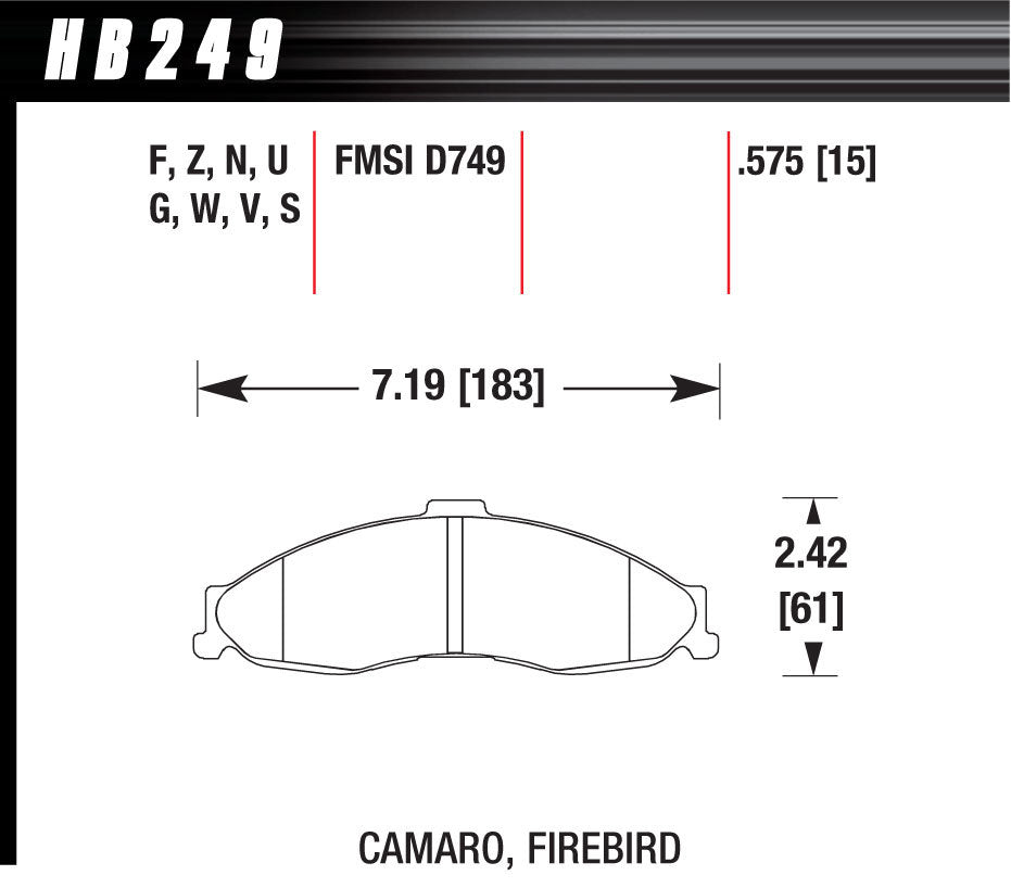 Hawk Brake Performance Street Brake Pads (4) MPN HAWHB249F575 For GM F-Body 1998-2002