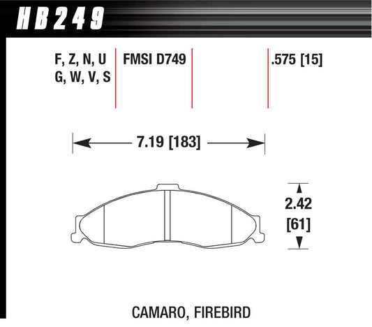 Hawk Brake Performance Street Brake Pads (4) MPN HAWHB249F575 For GM F-Body 1998-2002
