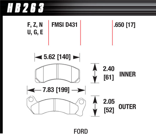 Hawk Brake Performance Street Brake Pads (4) MPN HAWHB263F650 For Ford Mustang 1987-93