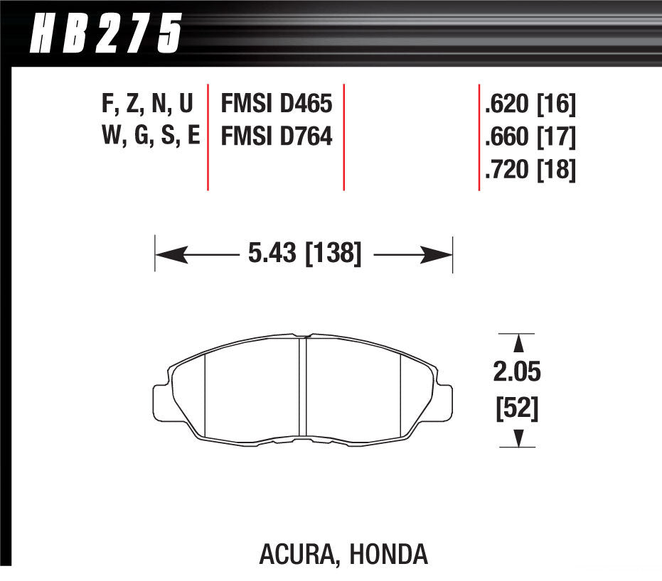 Hawk Brake Performance Street Brake Pads (4) MPN HAWHB275F620 For Honda 1990-2014