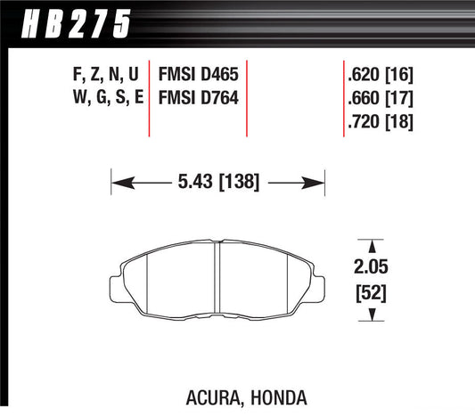 Hawk Brake Performance Street Brake Pads (4) MPN HAWHB275F620 For Honda 1990-2014