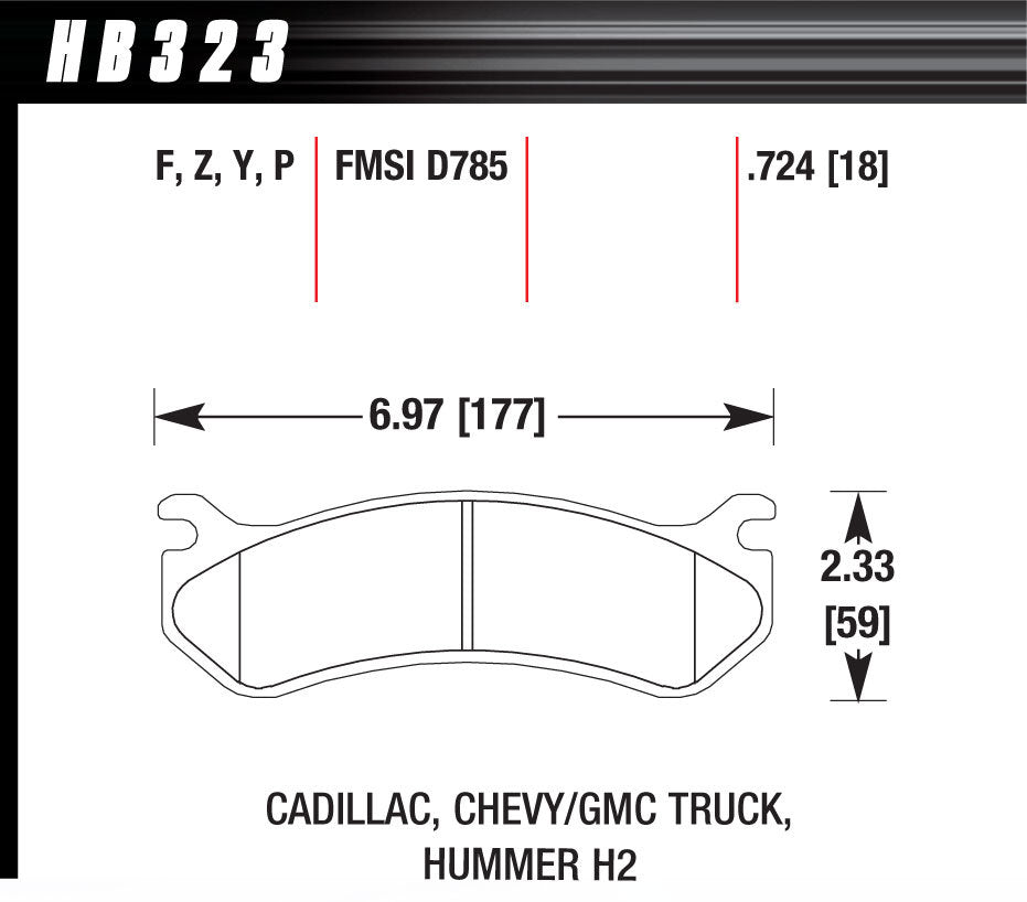 Hawk Brake Performance Street Brake Pads (4) MPN HAWHB323Z724 For GM Fullsize, Fullsize SUV, Truck, Ram 1999-2008