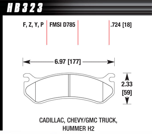 Hawk Brake Performance Street Brake Pads (4) MPN HAWHB323Z724 For GM Fullsize, Fullsize SUV, Truck, Ram 1999-2008