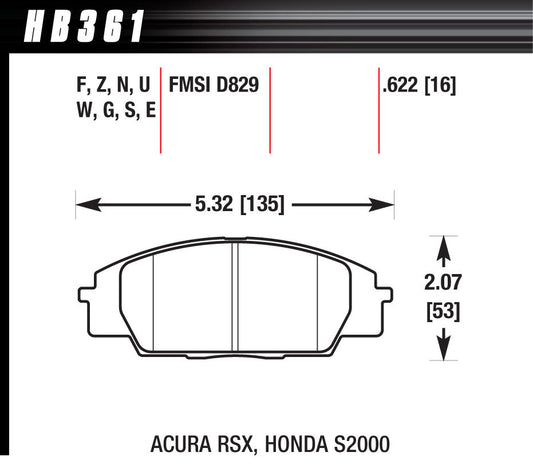Hawk Brake Street Brake Pads Front RSX / S2000 HP Plus MPN HAWHB361N622 For Nissan 1984-2008