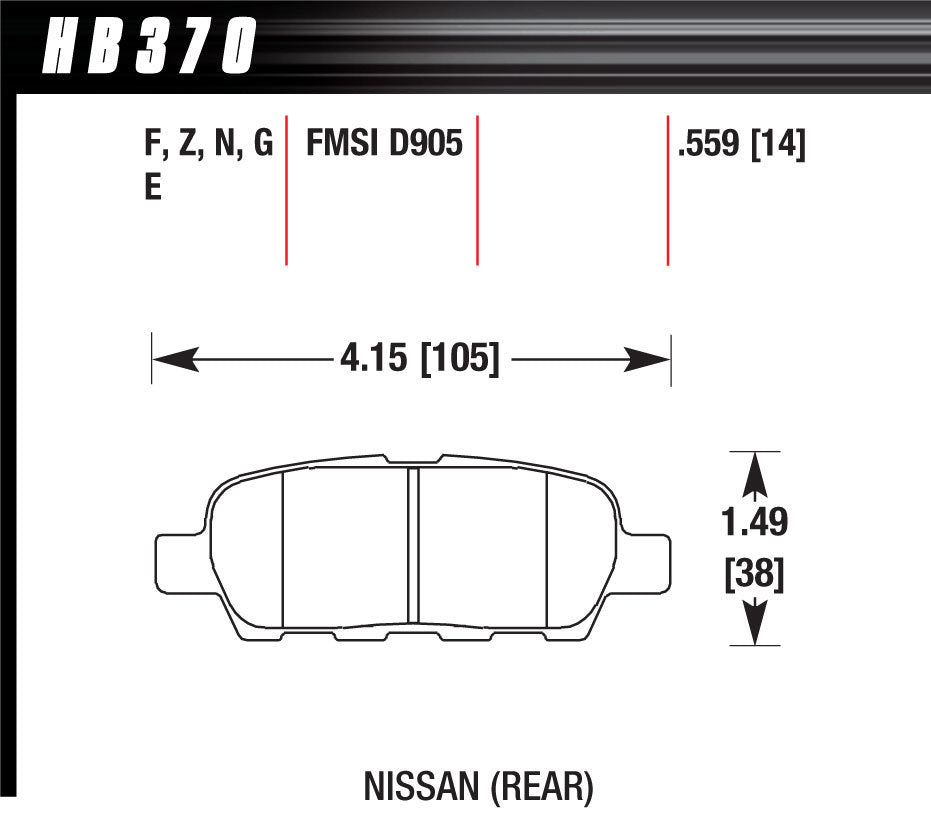 Hawk Brake Performance Street Brake Pads (4) MPN HAWHB370F559 For Nissan, Infiniti 2002-15