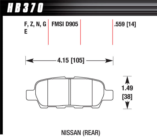 Hawk Brake Brake Pad HP Plus Nissan Rear MPN HAWHB370N559 For Nissan