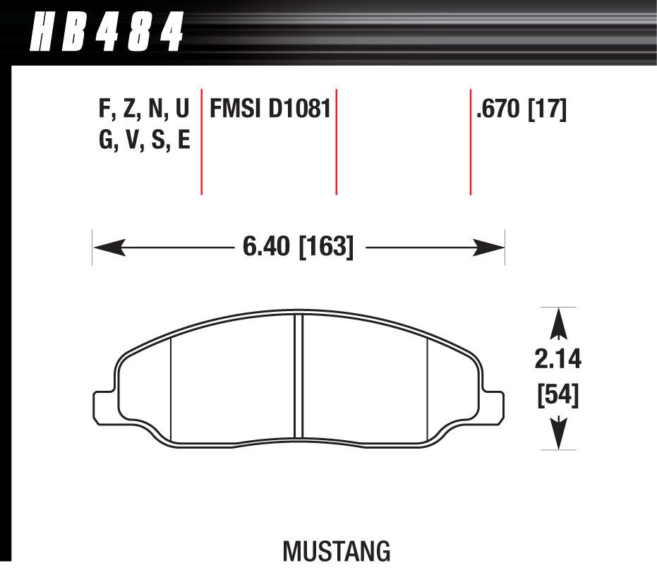 Hawk Brake Performance Street Brake Pads (4) MPN HAWHB484F670 For Ford Mustang 2005-10