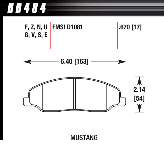 Hawk Brake Performance Street Brake Pads (4) MPN HAWHB484F670 For Ford Mustang 2005-10