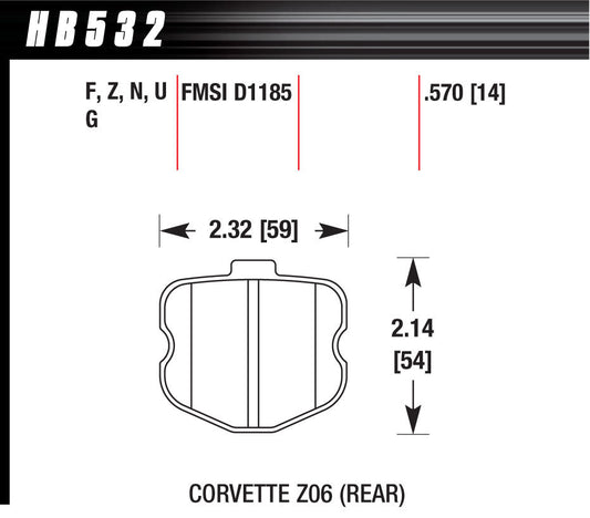 Hawk Brake 2006 Corvette ZO6 HPS MPN HAWHB532F570 For Chevy Corvette 2006-13