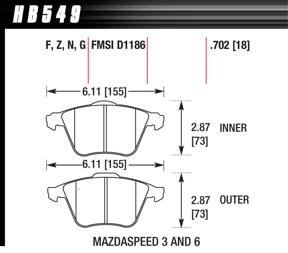 Hawk Brake Performance Street Brake Pads (4) MPN HAWHB549F702 For Mazda 2005-13