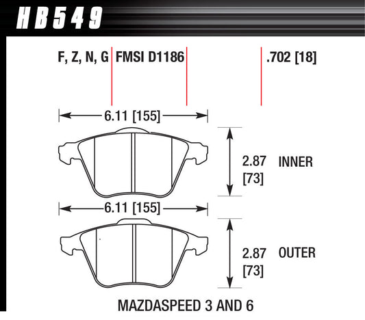 Hawk Brake Performance Street Brake Pads (4) MPN HAWHB549F702 For Mazda 2005-13