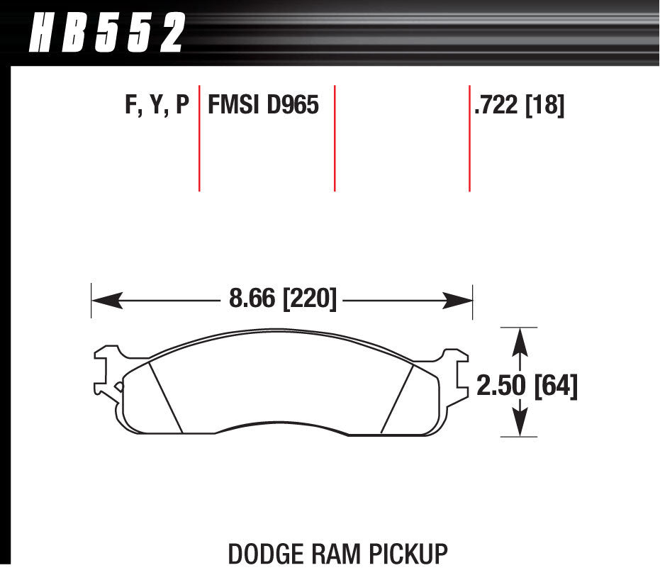 Hawk Brake Performance Street Brake Pad (4) MPN HAWHB552P722 For Dodge Fullsize Truck RAM 2003-08