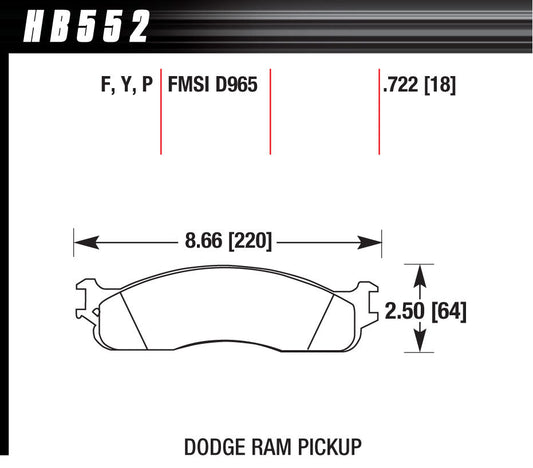 Hawk Brake Performance Street Brake Pad (4) MPN HAWHB552P722 For Dodge Fullsize Truck RAM 2003-08