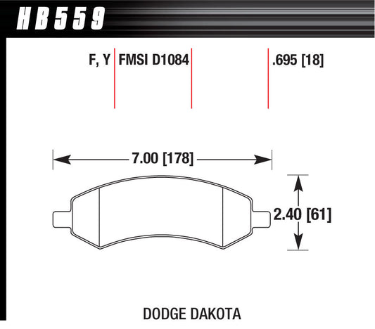 Hawk Brake Performance Street Brake Pads (4) MPN HAWHB559F695 For Mopar, Mitsubishi