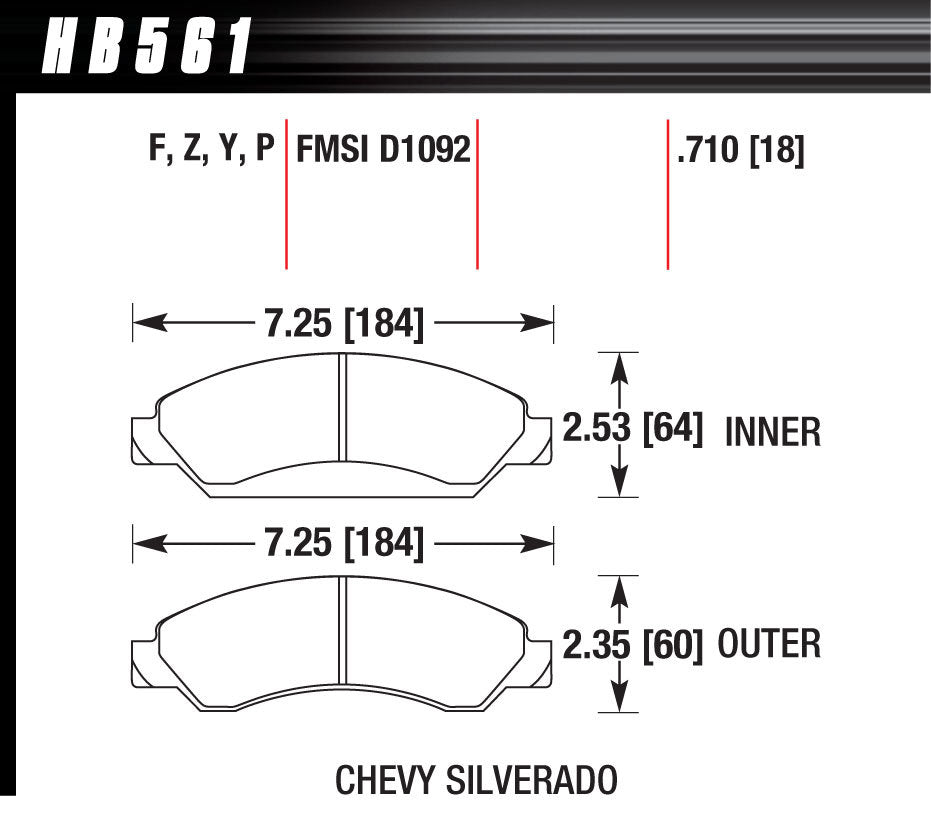 Hawk Brake Performance Street Brake Pads (4) MPN HAWHB561Y710 For GM Fullsize SUV, Truck 2005-08