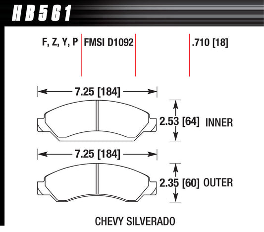Hawk Brake Performance Street Brake Pads (4) MPN HAWHB561Y710 For GM Fullsize SUV, Truck 2005-08