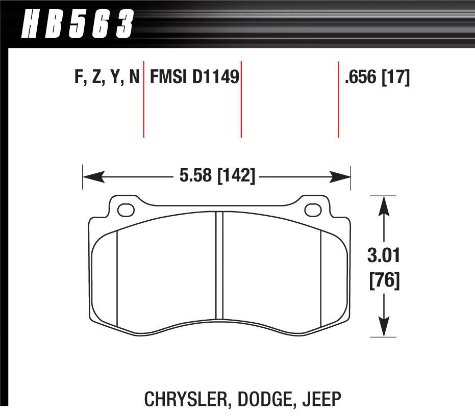 Hawk Brake Performance Street Brake Pads (4) MPN HAWHB563F656 For Jeep, Mopar 2005-13