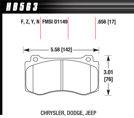 Hawk Brake Performance Street Brake Pads (4) MPN HAWHB563F656 For Jeep, Mopar 2005-13