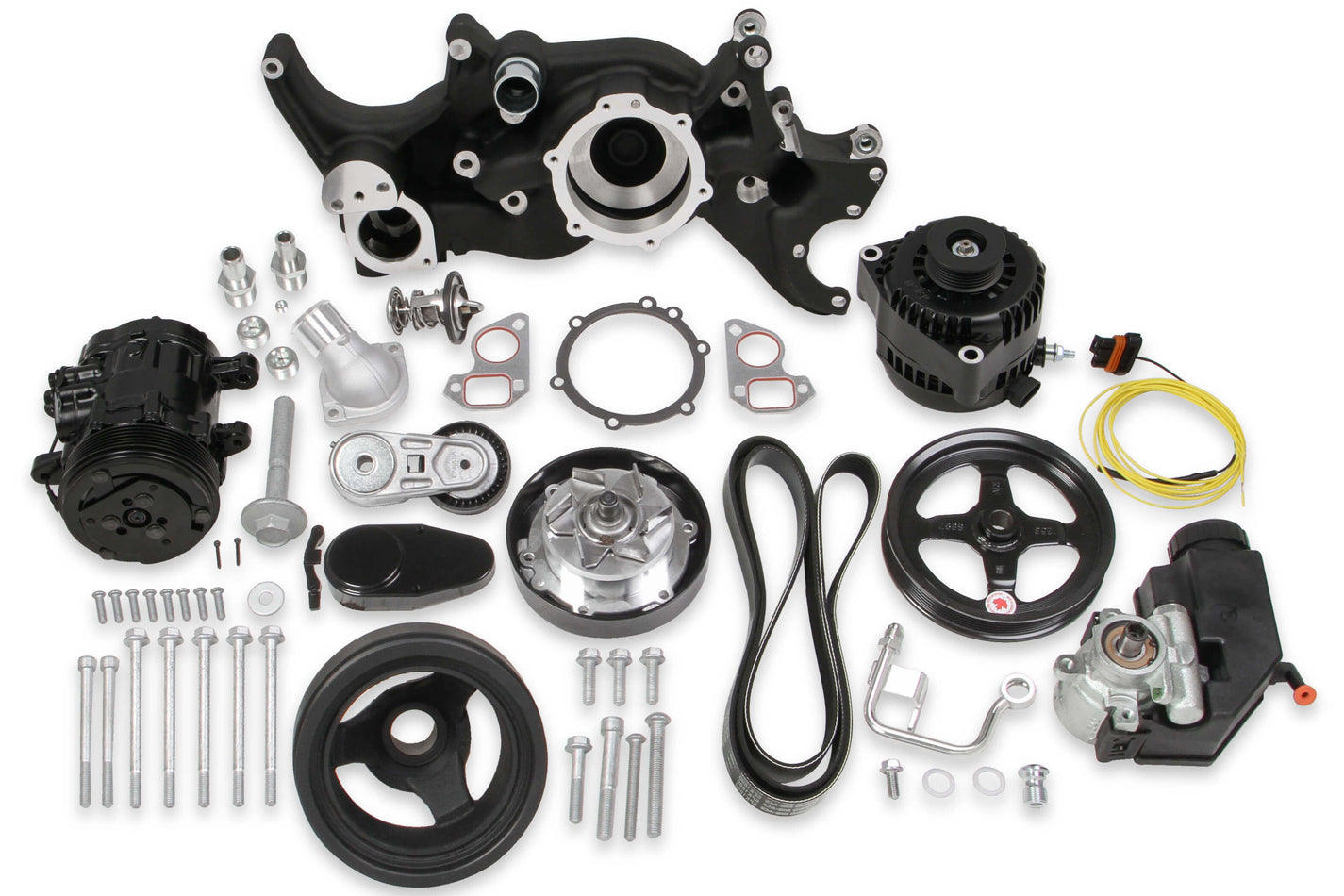 Holley   LS Mid-Mount Complete Engine Accessory System  HLY20-185BK