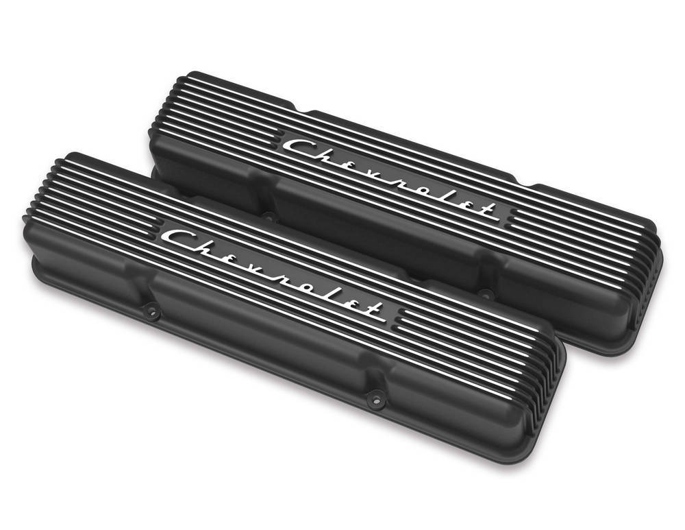 Holley SBC Valve Covers Finned Vintage Series Black MPN HLY241-108 For Chevy