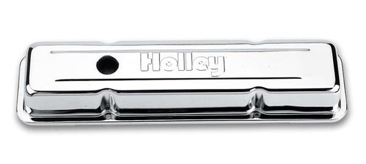 Holley SBC Chrome Valve Covers w/Holley Logo - Short MPN HLY241-80 For Chevy