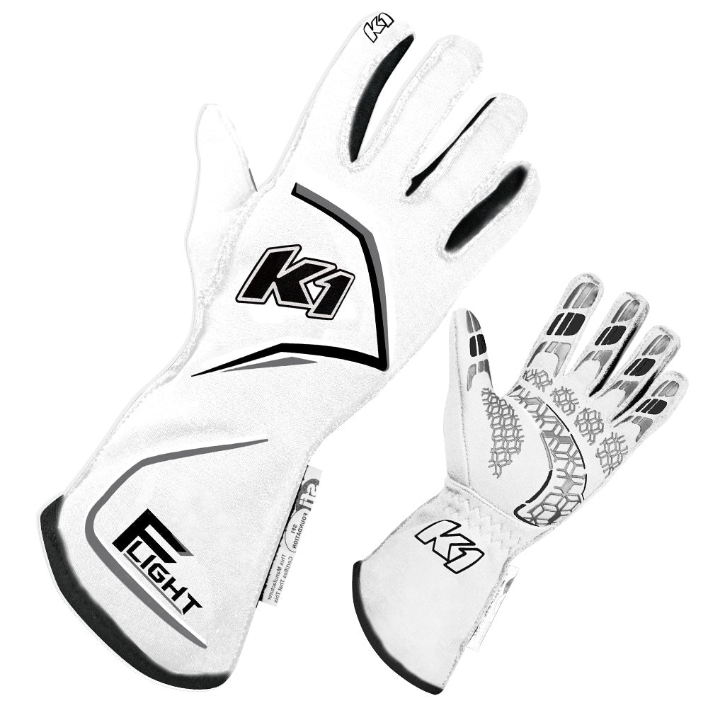 K1 RACEGEAR  Gloves Flight X-Large White  K1R23-FLT-WG-XL