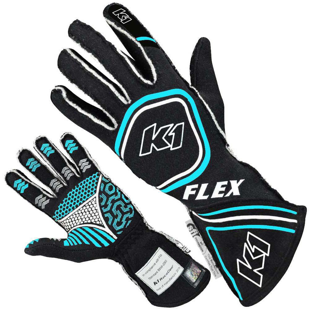 K1 Racegear Glove Flex Medium Black / Flo Blue SFI / FIA MPN K1R23-FLX-NFB-M