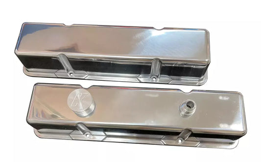 Kevko Oil Pans & Components SBC Polished Cast-Alm. Blank Valve Cover Set MPN KEVVC203-2 For Chevy