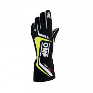 OMP RACING, INC.  First EVO Gloves Black And Yellow Medium  OMPIB0-0767-A01-178-M