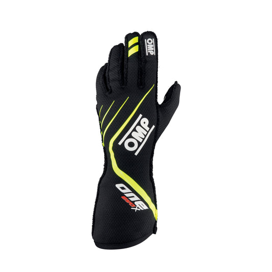 OMP RACING, INC.  One EVO X Gloves Black Flo Yellow Size XS  OMPIB771NGIXS