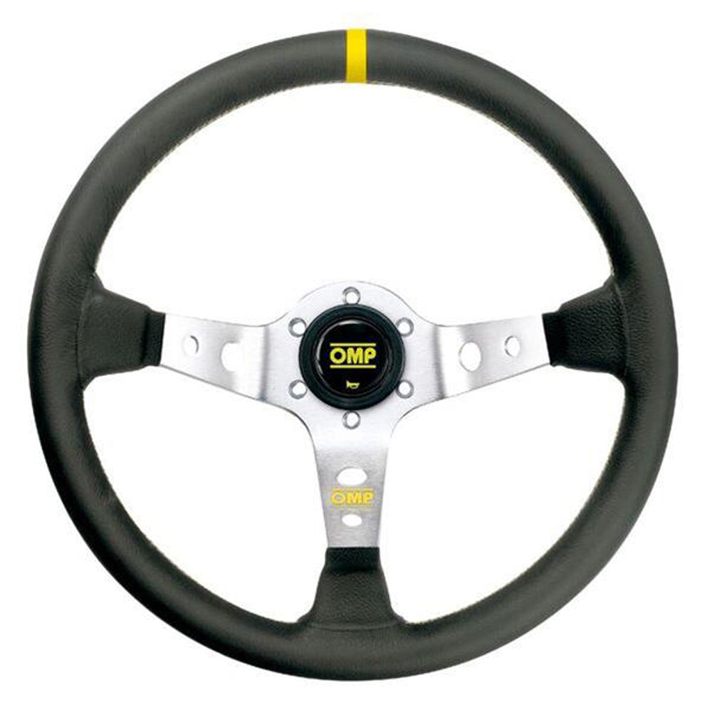 OMP RACING, INC.  CORSICA STEERING WHEEL BLACK AND SILVER  OMPOD1956AN