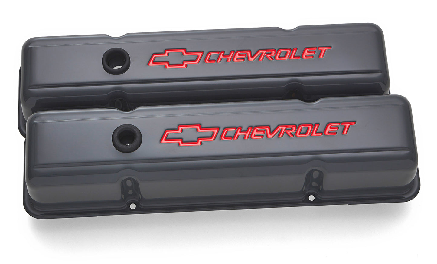 Proform  SBC Valve Covers Shark Gray w/Bowtie Logo   PFM141-881