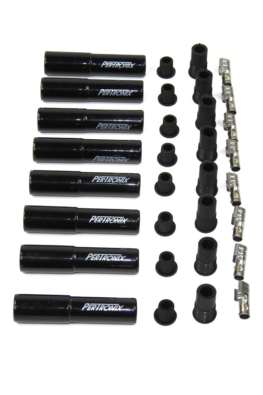 PERTRONIX IGNITION  Ceramic Spark Plug Boot Kit Straight 8pk Black  PRT8562HT-8