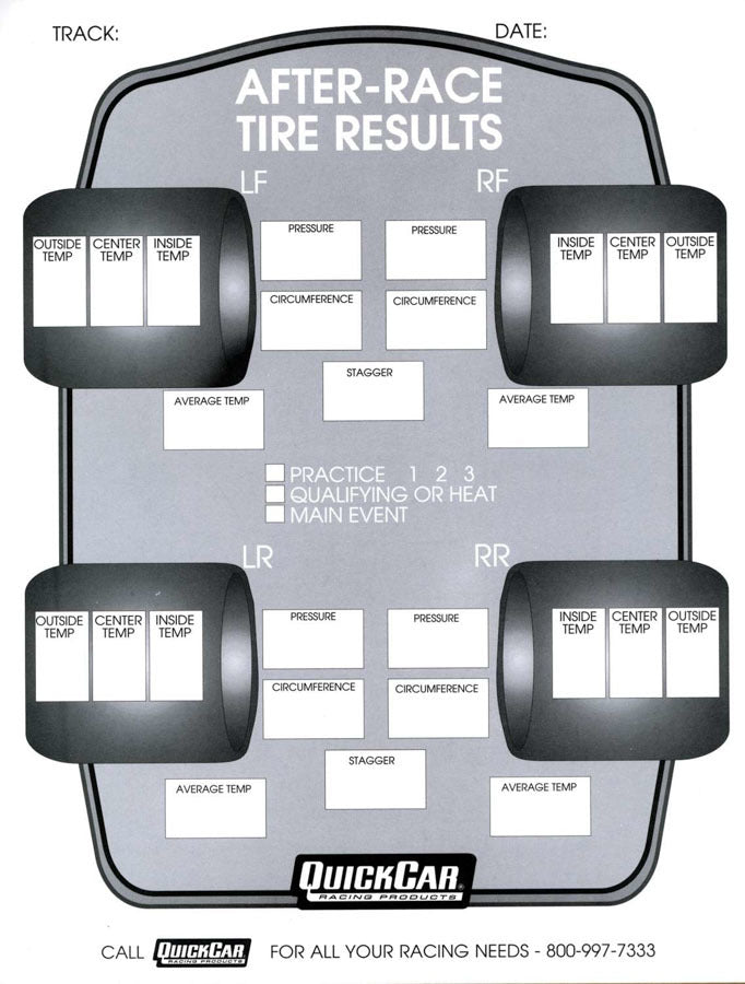 QUICKCAR RACING PRODUCTS  After Race Tire Set-Up Forms (50 PK)  QRP51-215