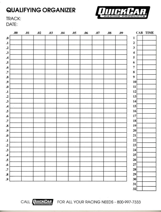 QUICKCAR RACING PRODUCTS  Qualifying Organizer Sheets (50pk)  QRP51-236