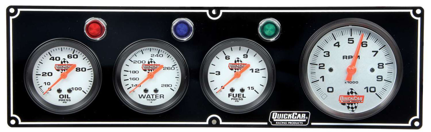 QUICKCAR RACING PRODUCTS  3-1 Gauge Panel OP/WT/FP w/3-3/8in Tach Black  QRP61-67423