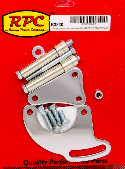 RACING POWER CO-PACKAGED  SBC Saginaw Power Steer Bracket Lwp Chrome   RPCR3830