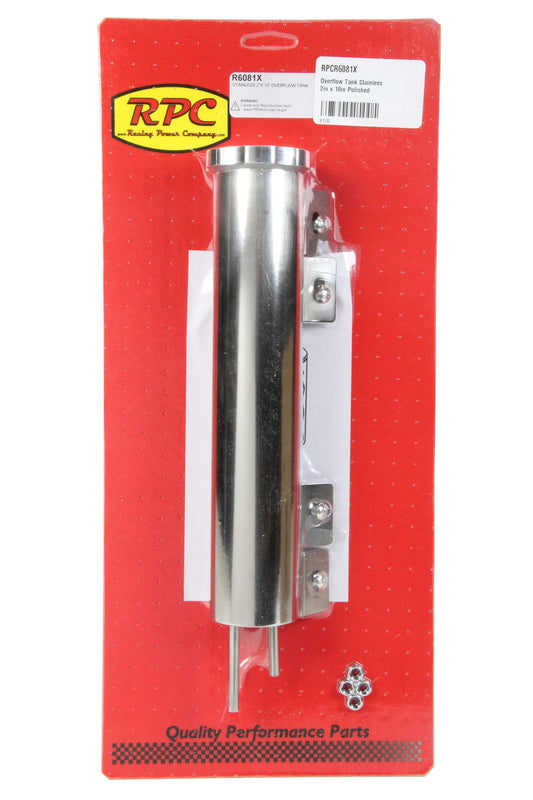 RACING POWER CO-PACKAGED  Overflow Tank Stainless 2in x 10in Polished   RPCR6081X