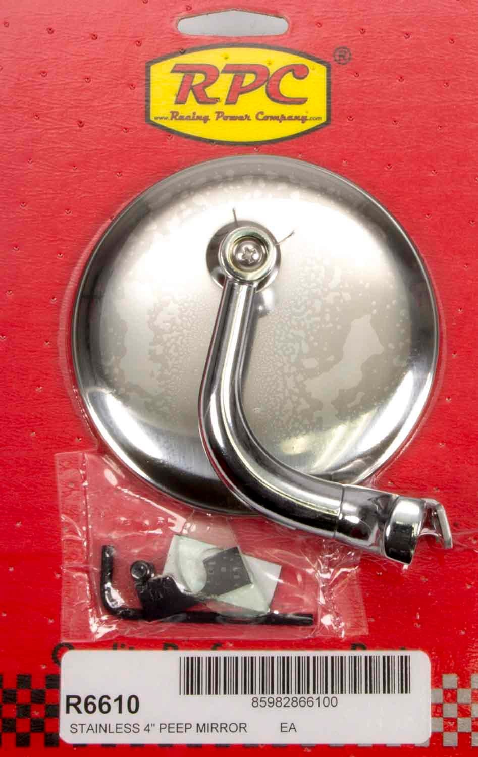 Racing Power Co-Packaged Stainless Peep Mirror w/Short Arm 4in MPN RPCR6610