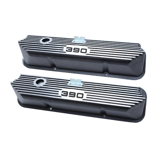 RACING POWER CO-PACKAGED  Valve Covers Aluminum Tall Ford 390 CID Logo   RPCR7681BK